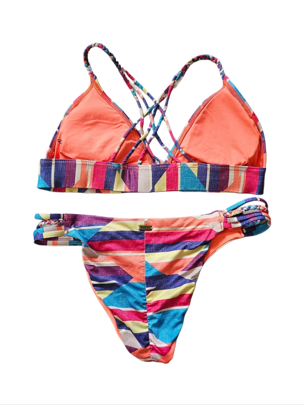 Y2K Roxy Colorful Vintage Triangle Bikini 2 pc 2000s Women's size Small Swim - Picture 2 of 10